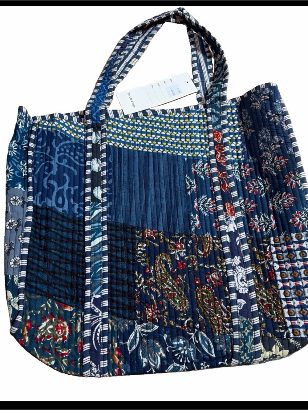 NWT boho quilted patchwork tote shopper beach bag handbag lightweight